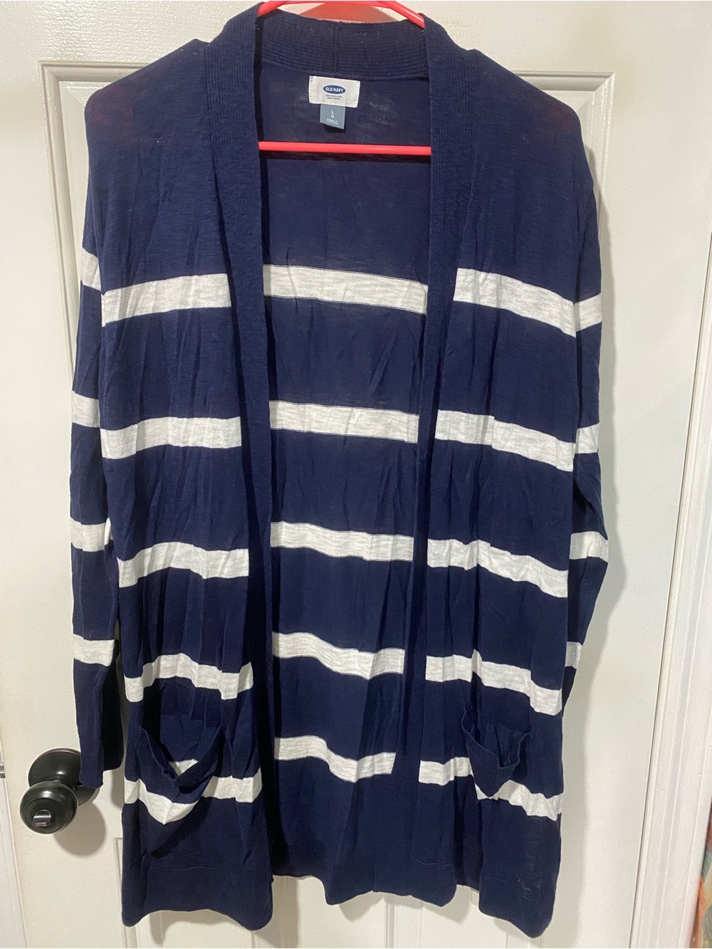 Old Navy Navy & White Striped Open-Front Cardigan